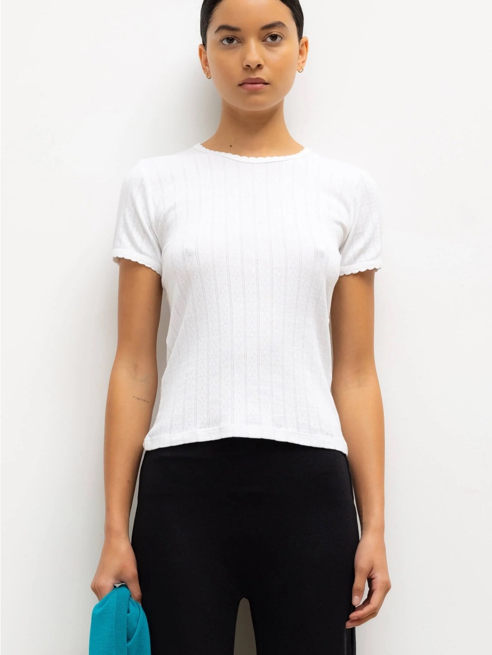 LESET Pointelle Slim Fit Tee - Size S